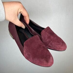 ALDO Women Burgundy Suede Snake Print Loafer Flats Shoes Size 7.5‎